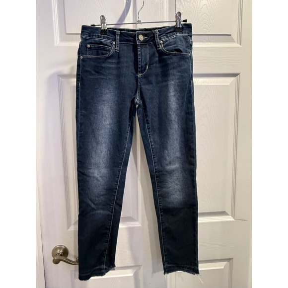 Articles Of Society Denim - Articles of Society Dark Wash Skinny Jeans Raw Frayed Hem 24 Inseam